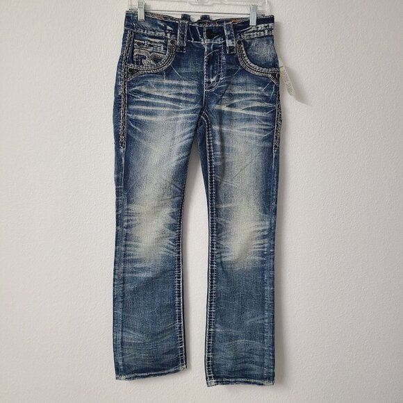 NEW Rock Revival Tyrone Slim Boot Denim Jeans Size 28x32 Blue - Picture 2 of 5